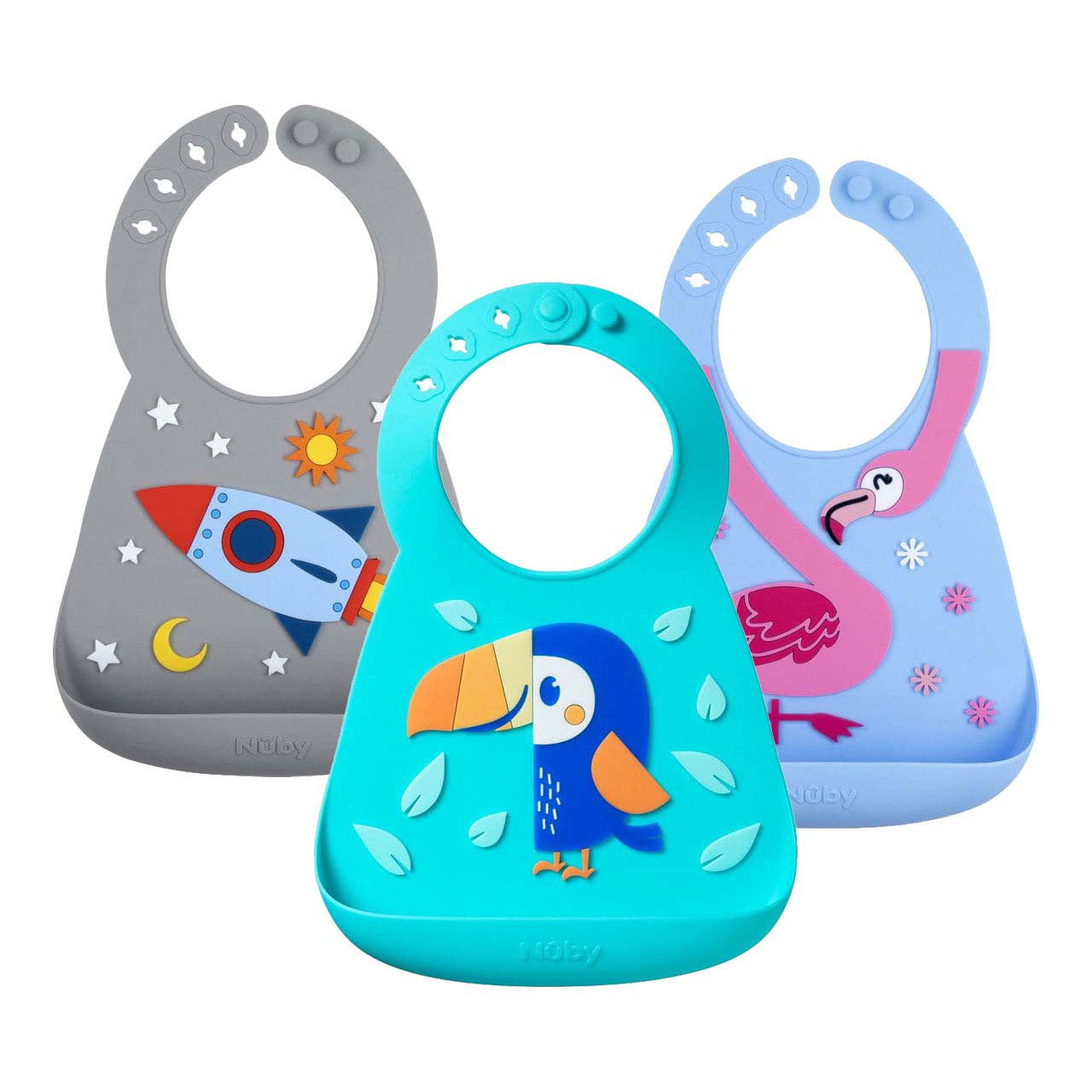 Nuby 3D Silicone Bib - Assorted Designs (Pack of 1) - Little Lug