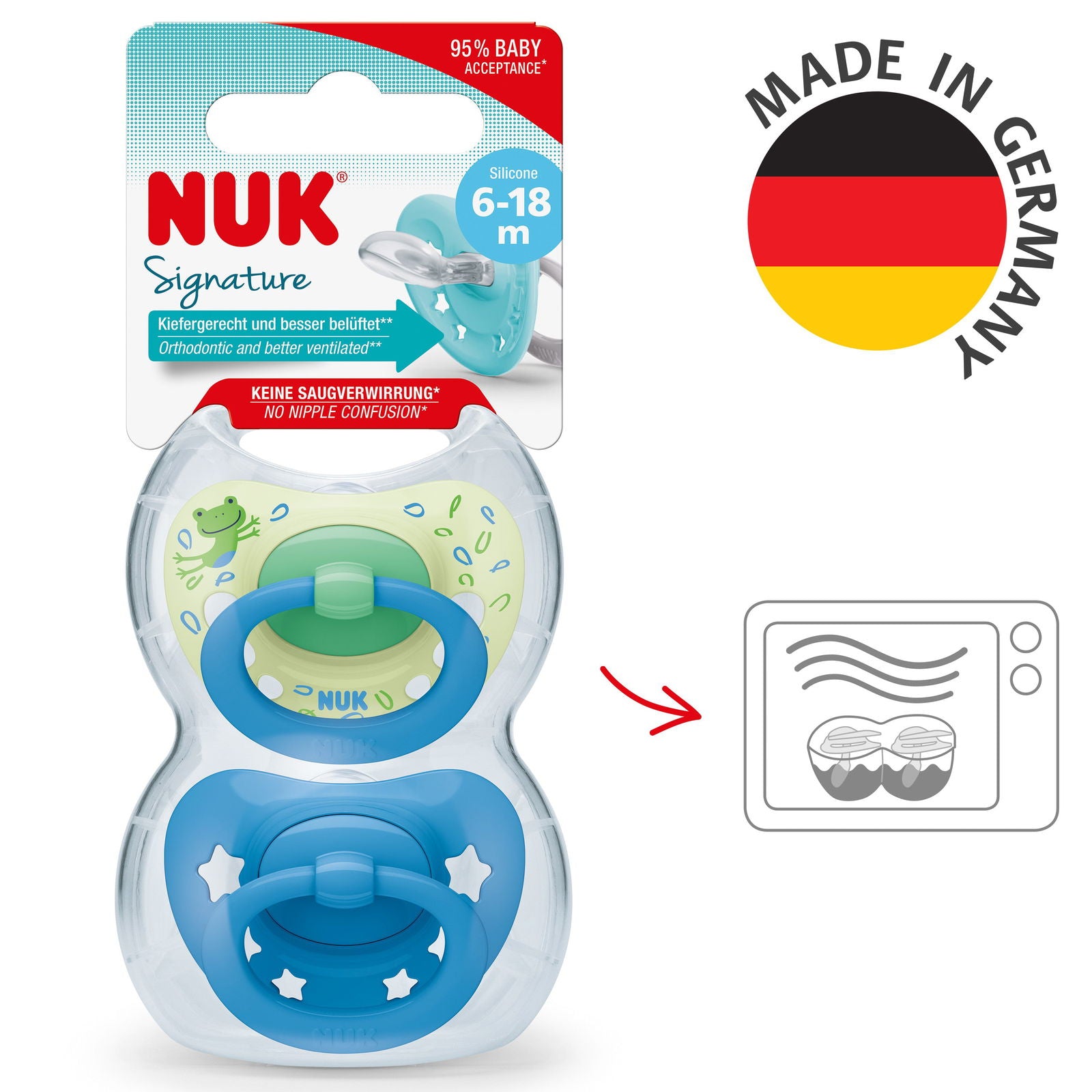 Nuk Signature Silicone Soother Size 2 - Boy (Pack of 2) - Little Lug