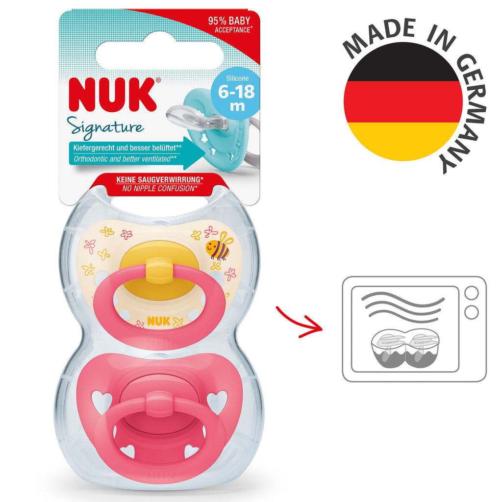 Nuk Signature Silicone Soother Size 2 - Girl (Pack of 2) - Little Lug