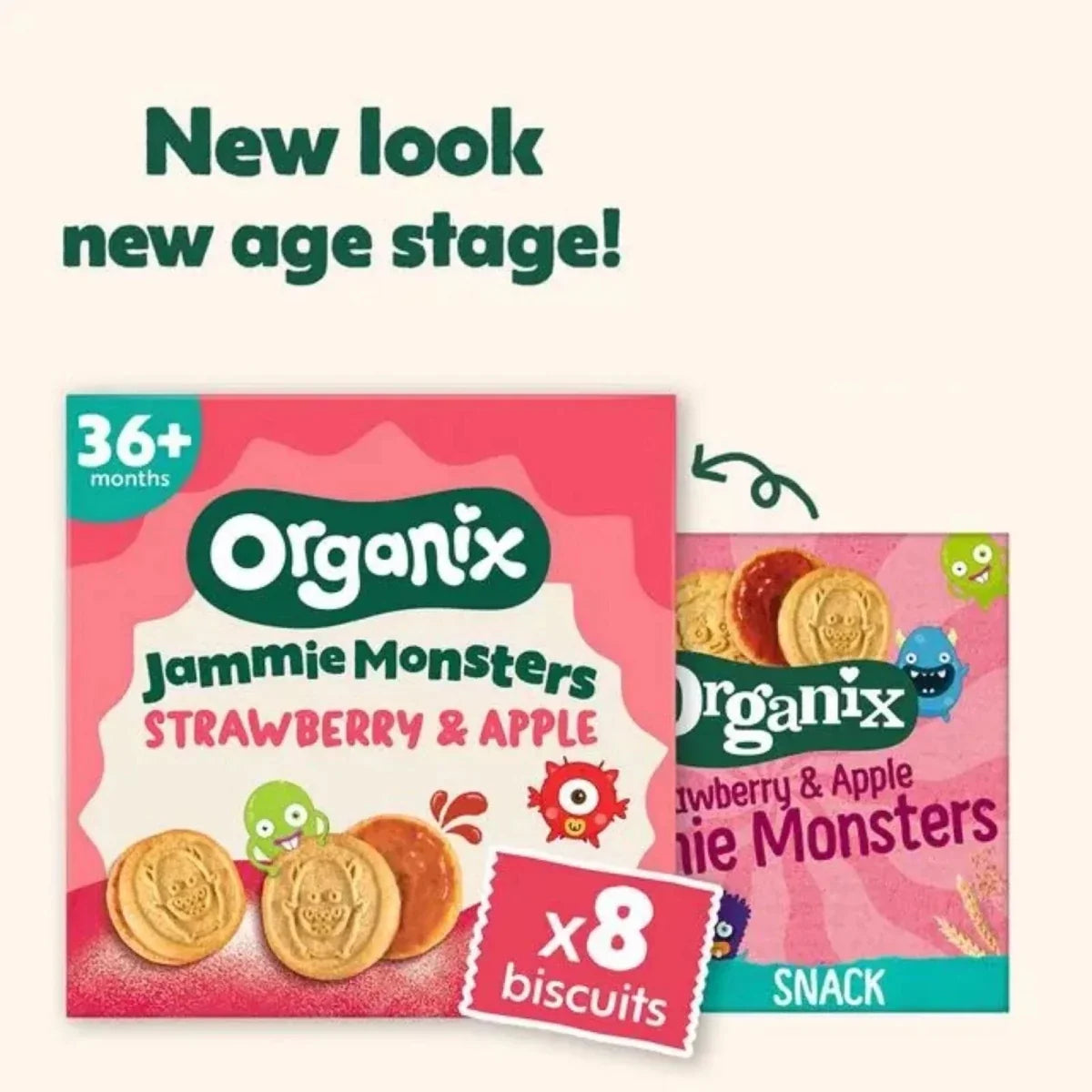 Organix Jammie Monsters Strawberry & Apple Biscuits 36+ months 64g (8x8g)