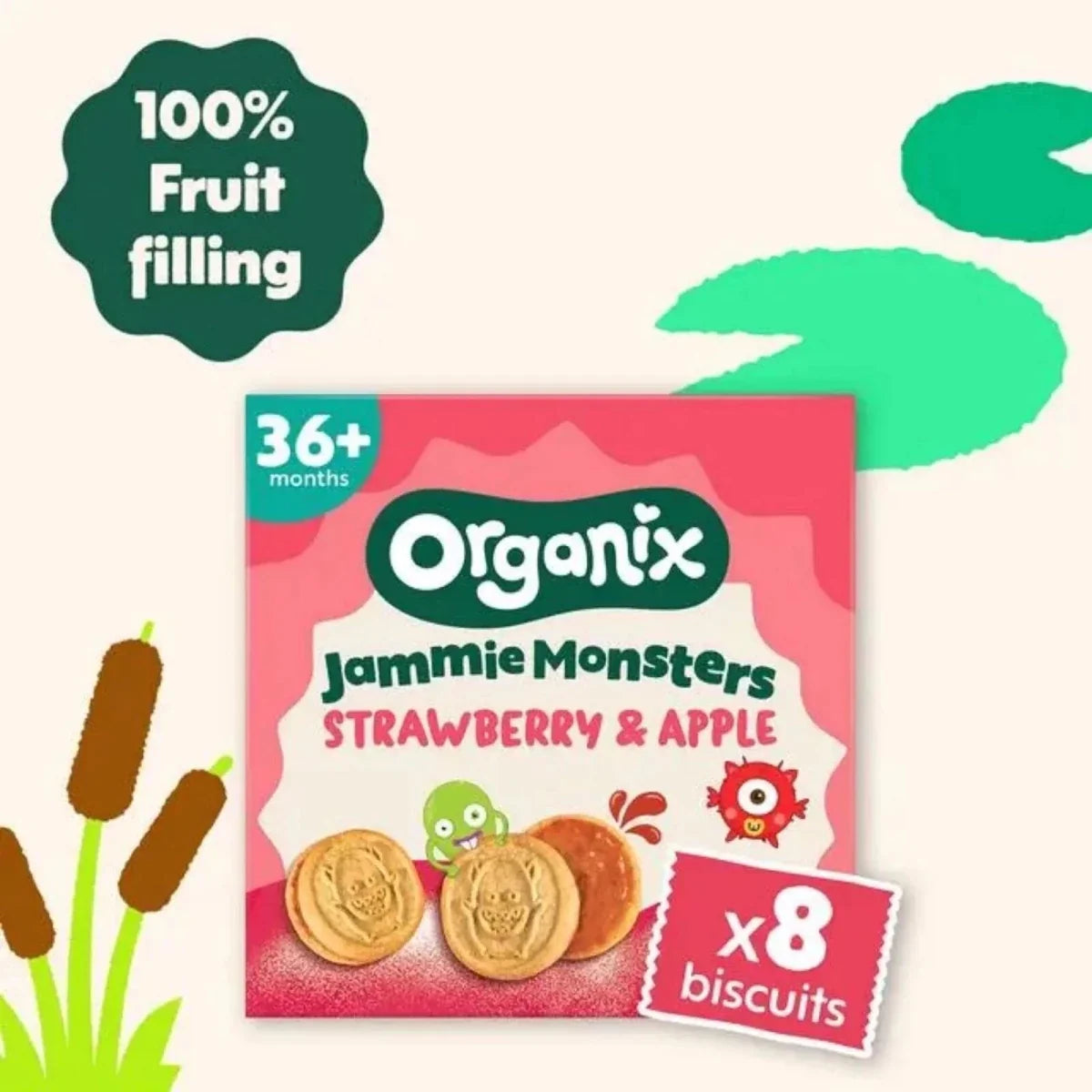 Organix Jammie Monsters Strawberry & Apple Biscuits 36+ months 64g (8x8g)