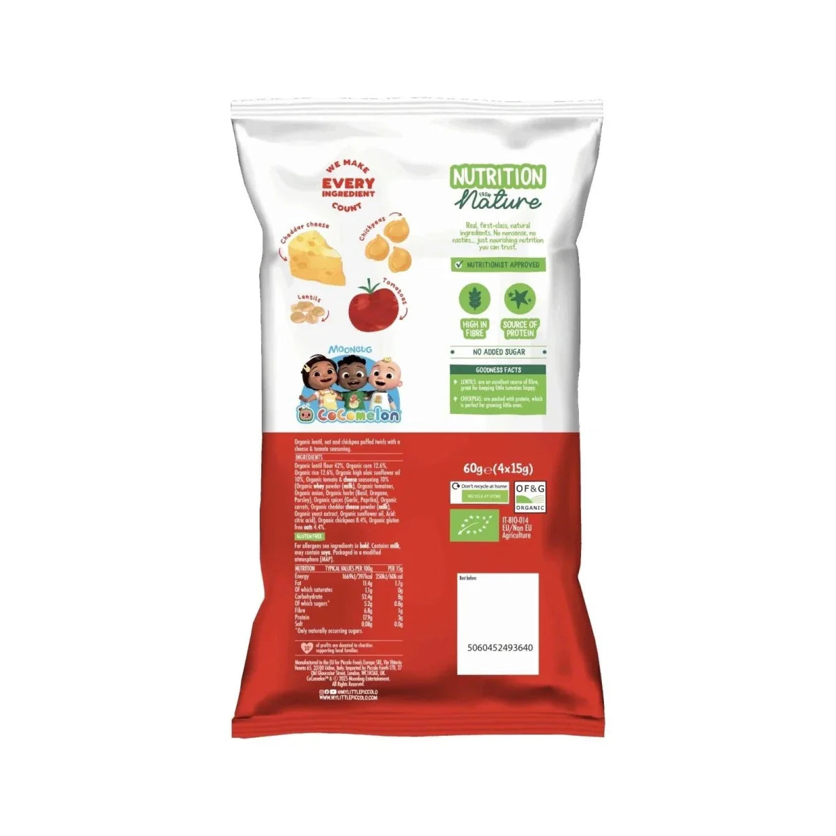 Piccolo Organic Multigrain Twirls Cheese & Tomato 60g (4 x 15g)