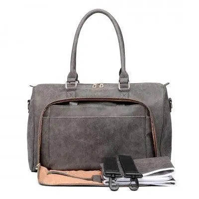 PU Leather Baby Changing Bag with Tote, Changing Mat and Buggy Straps (Available in Grey/Black) - Little Lug