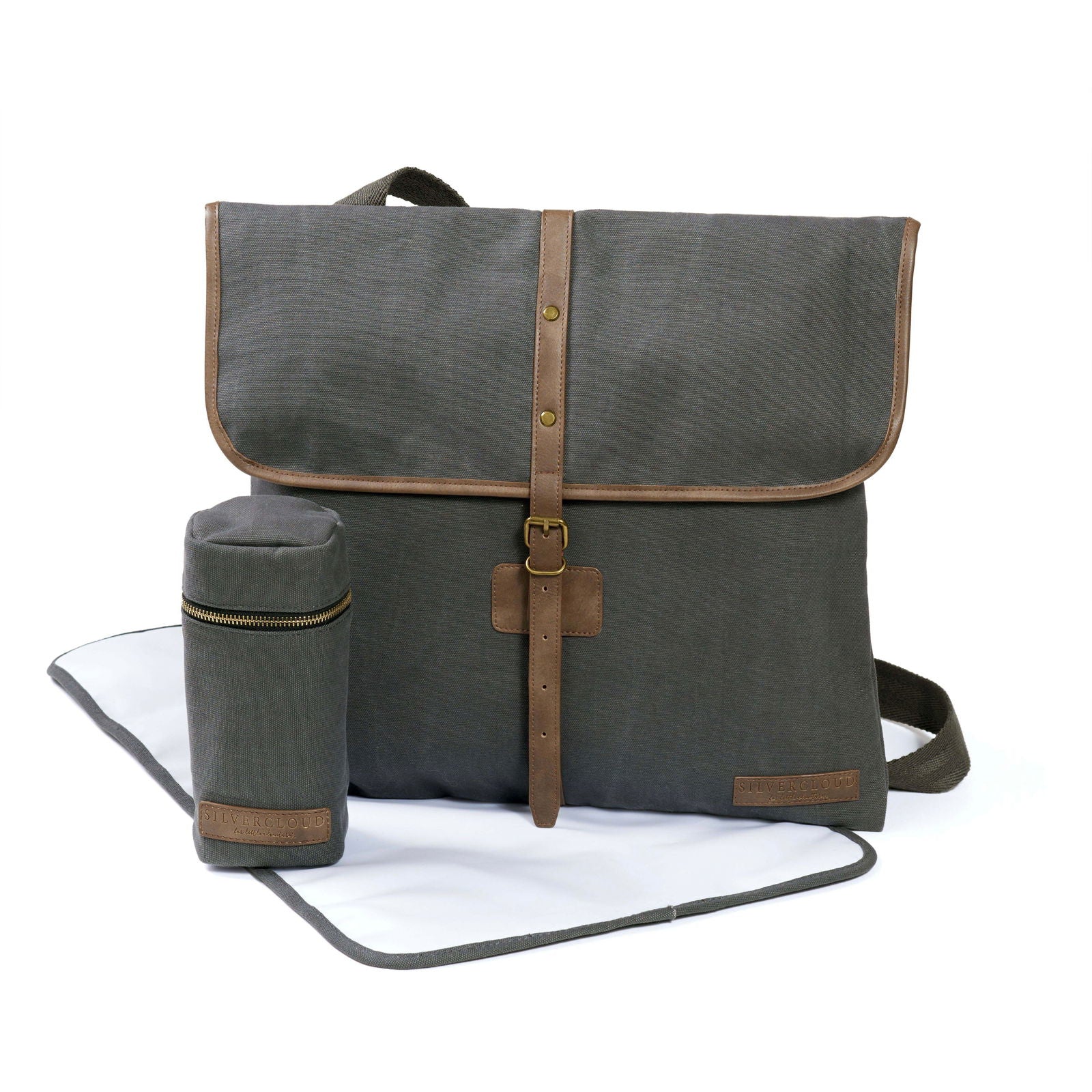 Silver Cloud Travel Satchel Baby Changing Bag with Bottle Bag and Changing Mat - Little Lug