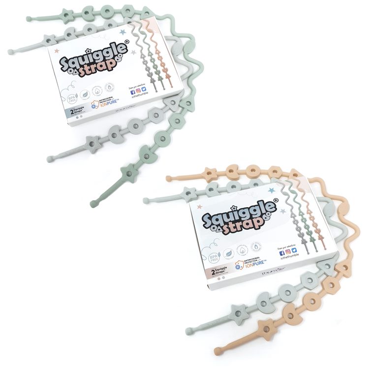 Squiggle Strap® Antimicrobial LFGB Silicone Toy Straps (2pcs)