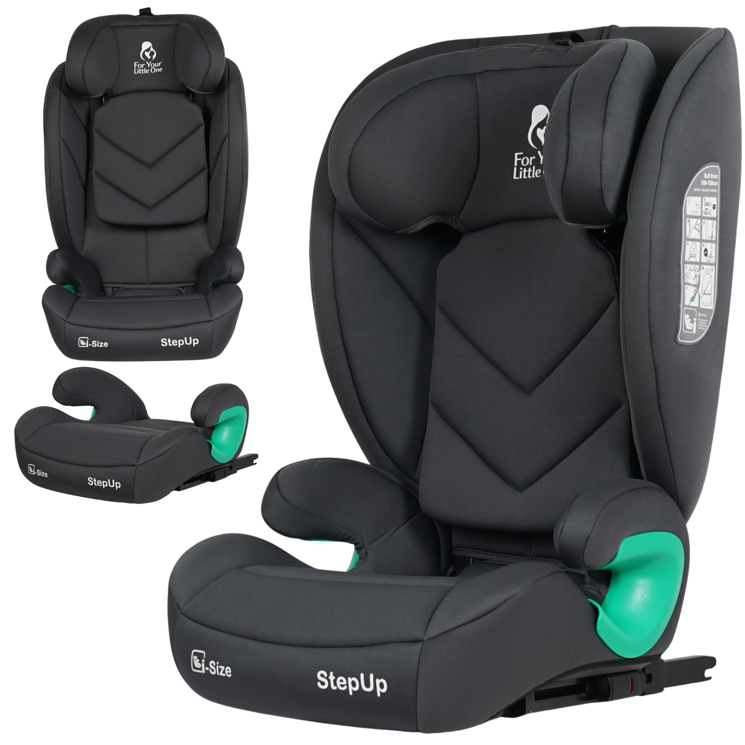 For Your Little One Stepup I-Size Isofix 2/3 Car Seat Booster Seat - Slate Mist (4-12 Years)