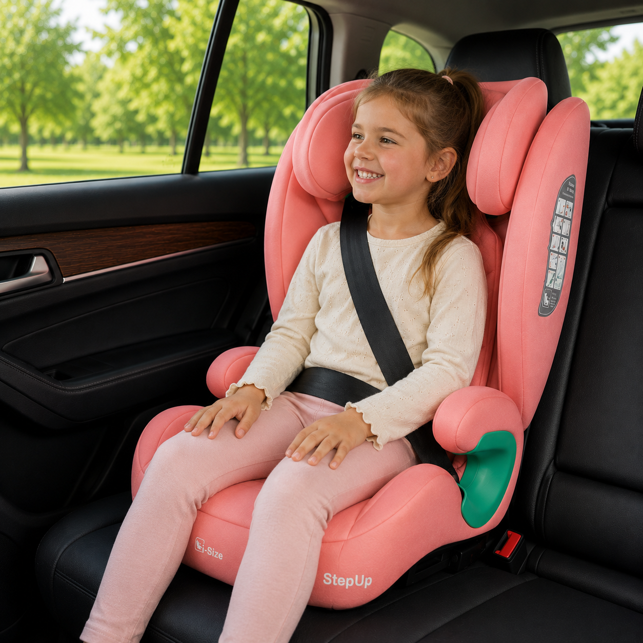 For Your Little One Stepup I-Size Belted 2/3 Car Seat Booster Seat - Blush Rose (4-12 Years)