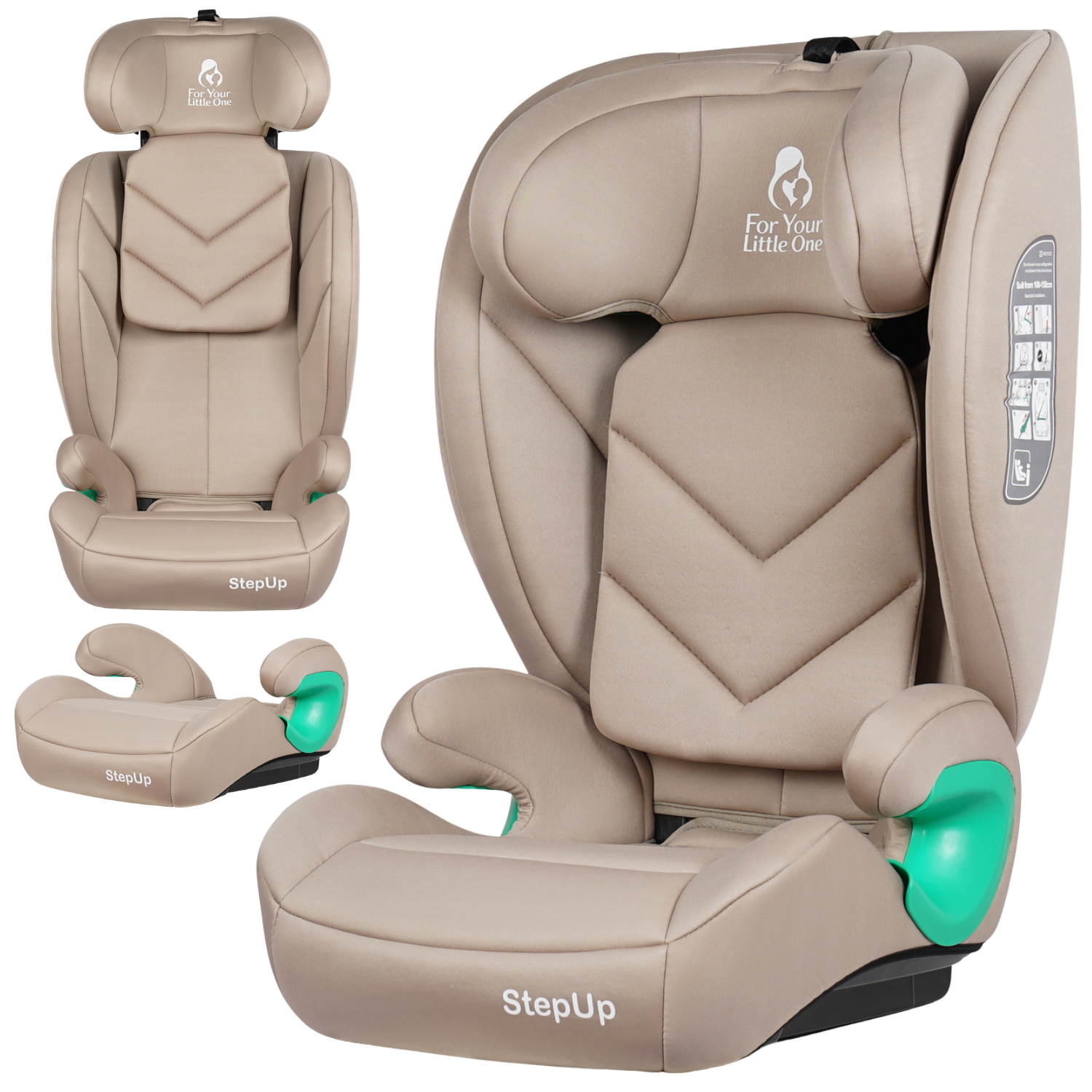 For Your Little One Stepup I-Size Belted 2/3 Car Seat Booster Seat - Latte Beige (4-12 Years)