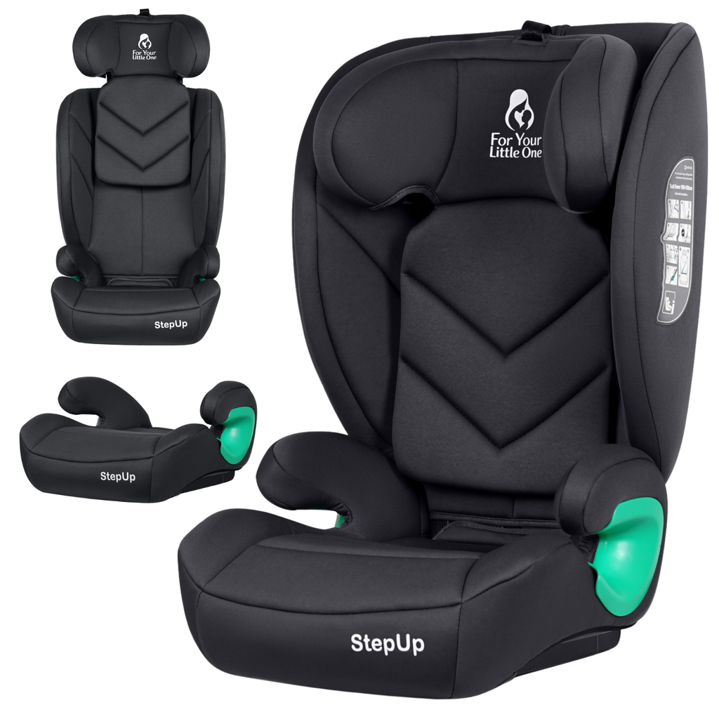 For Your Little One Stepup I-Size Belted 2/3 Car Seat Booster Seat - Midnight Black (4-12 Years)