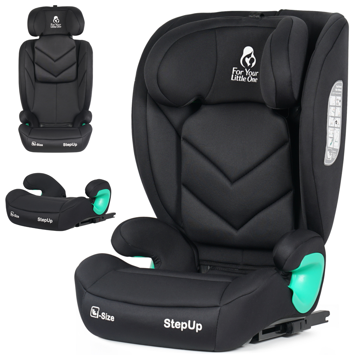 For Your Little One Stepup I-Size Isofix 2/3 Car Seat Booster Seat - Midnight Black (4-12 Years)