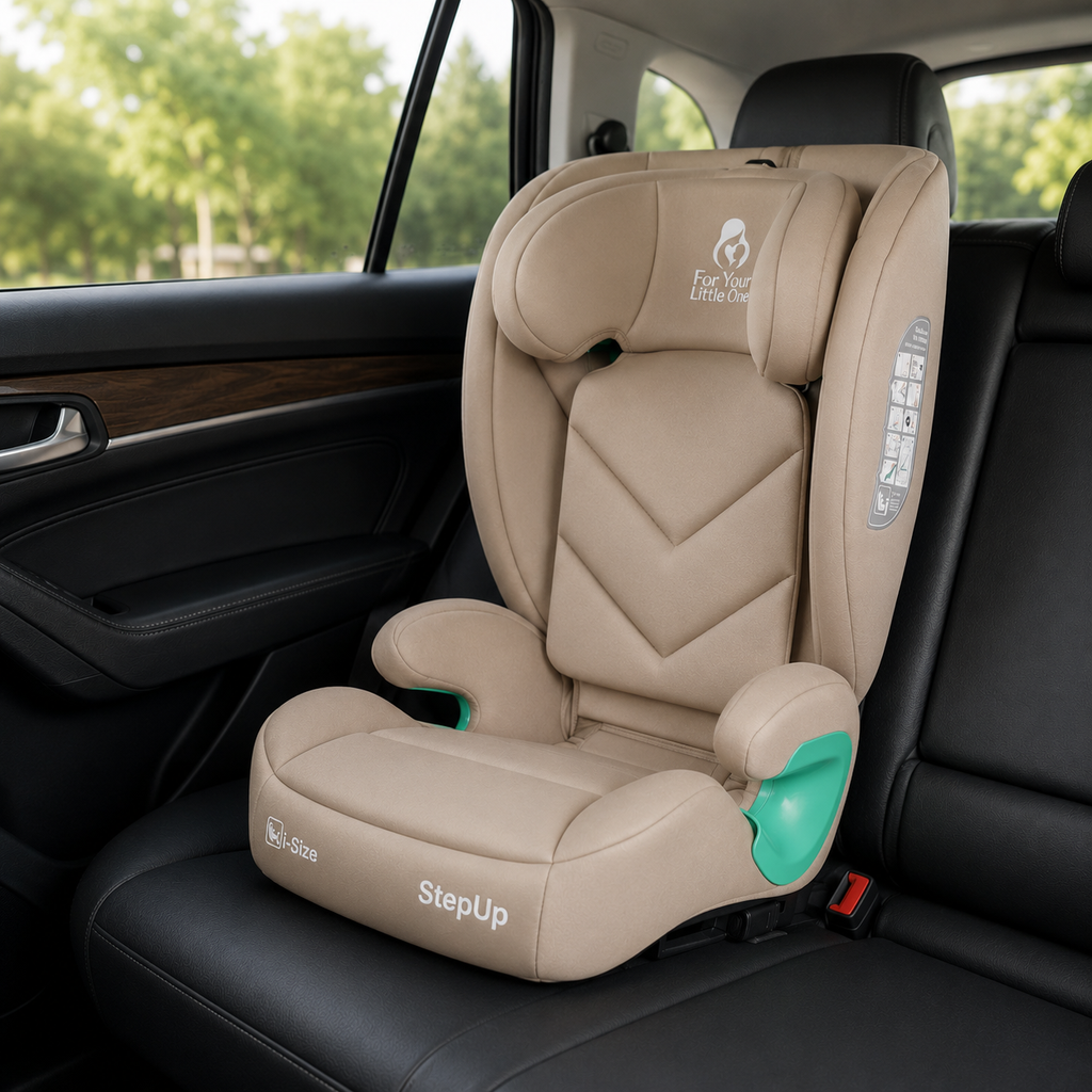 For Your Little One Stepup I-Size Belted 2/3 Car Seat Booster Seat - Latte Beige (4-12 Years)