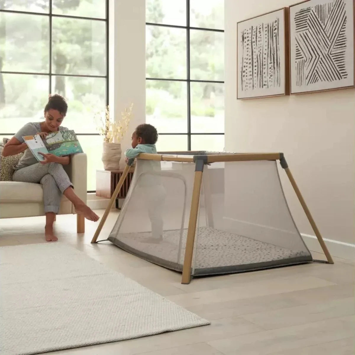 Tutti Bambini CoZee Go Day & Night Playpen - Oak/Charcoal
