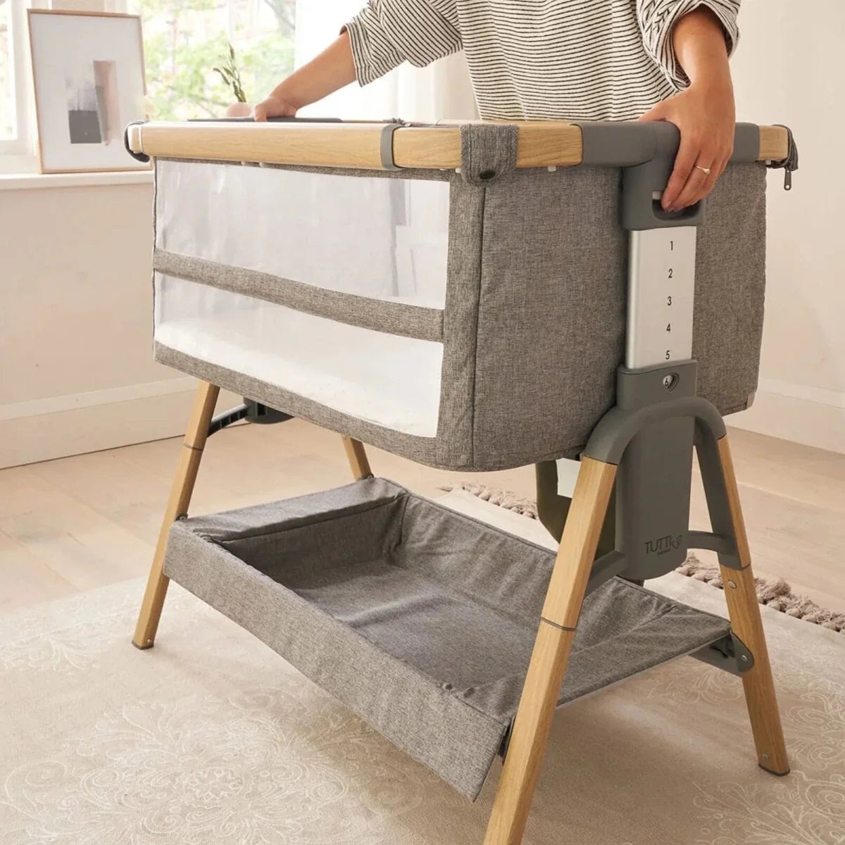 Tutti Bambini Cozee XL Bedside Crib & Cot - Oak/Charcoal