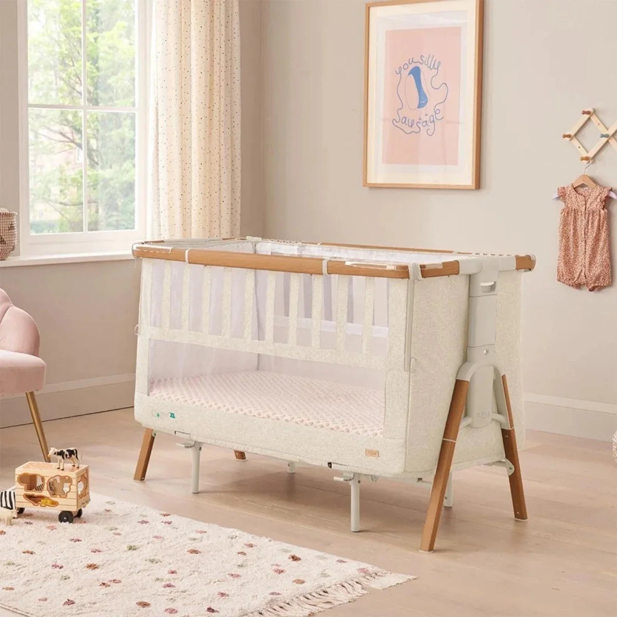 Tutti Bambini CoZee XL Bedside Crib & Cot - Scandinavian Walnut/Ecru