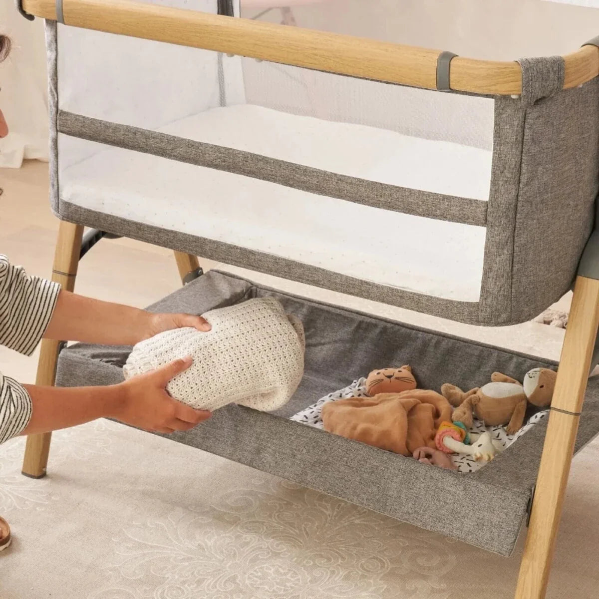 Tutti Bambini CoZee XL Bedside Crib & Cot - Scandinavian Walnut/Ecru