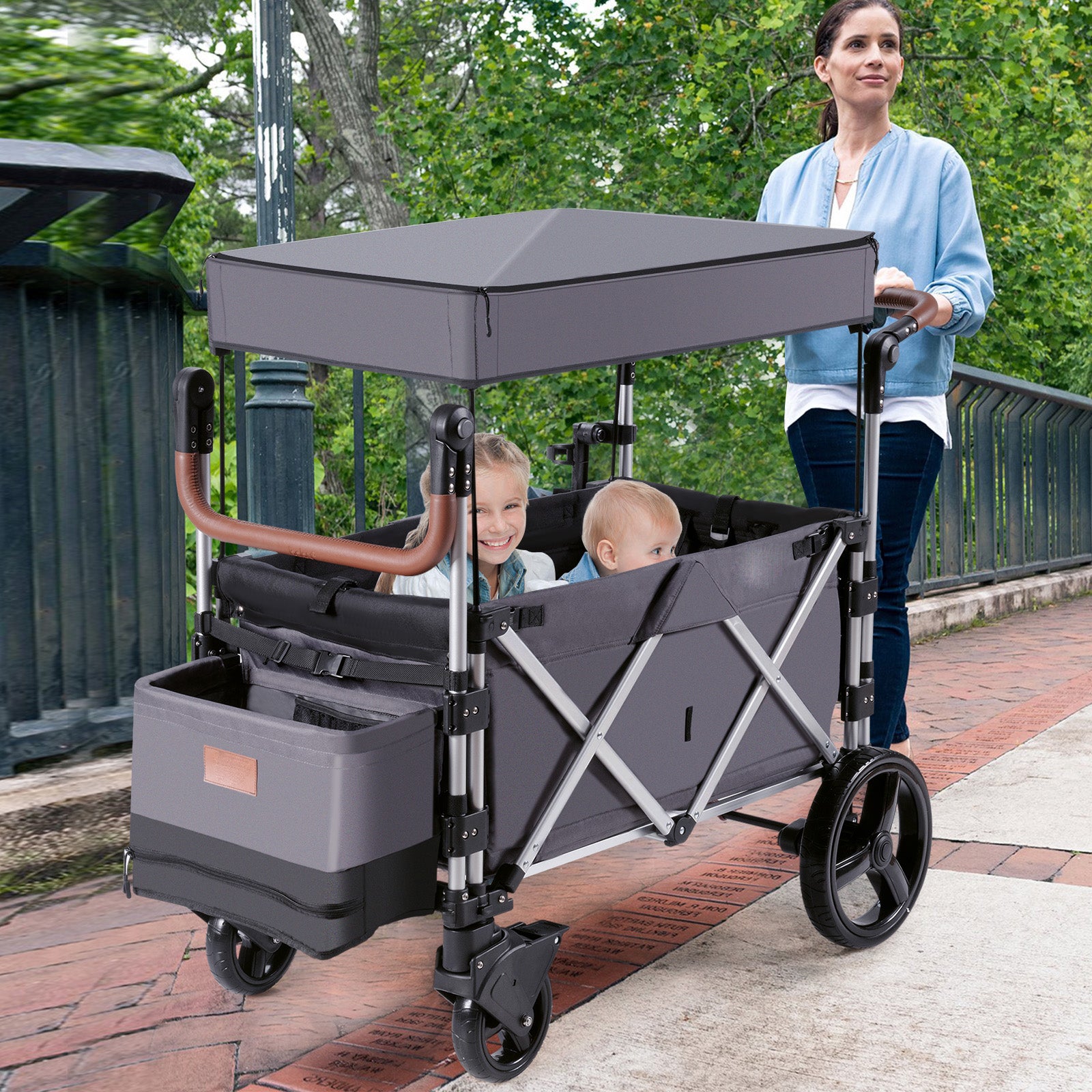 Twin Baby Double Stroller Wagon Push Pull Stroller-Grey