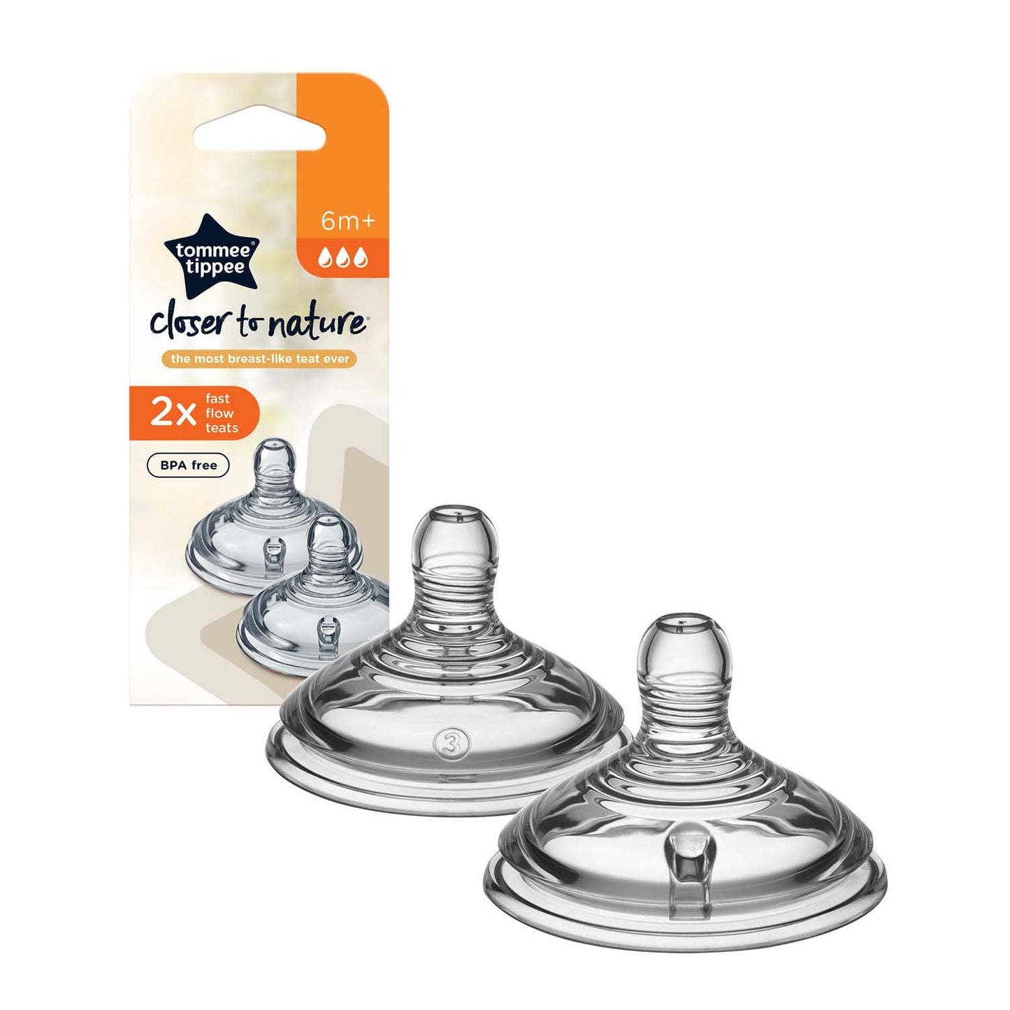 Tommee Tippee Closer To Nature Teats - Fast Flow (Pack of 2) - Little Lug