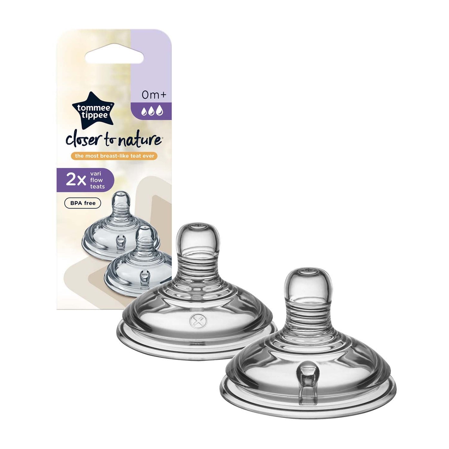 Tommee Tippee Closer To Nature Teats [0 months+] - Vari Flow (Pack of 2) - Little Lug