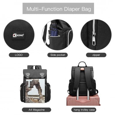 Travel Baby Changing Backpack With USB Charging Interface (Available in Black/Grey) - Little Lug