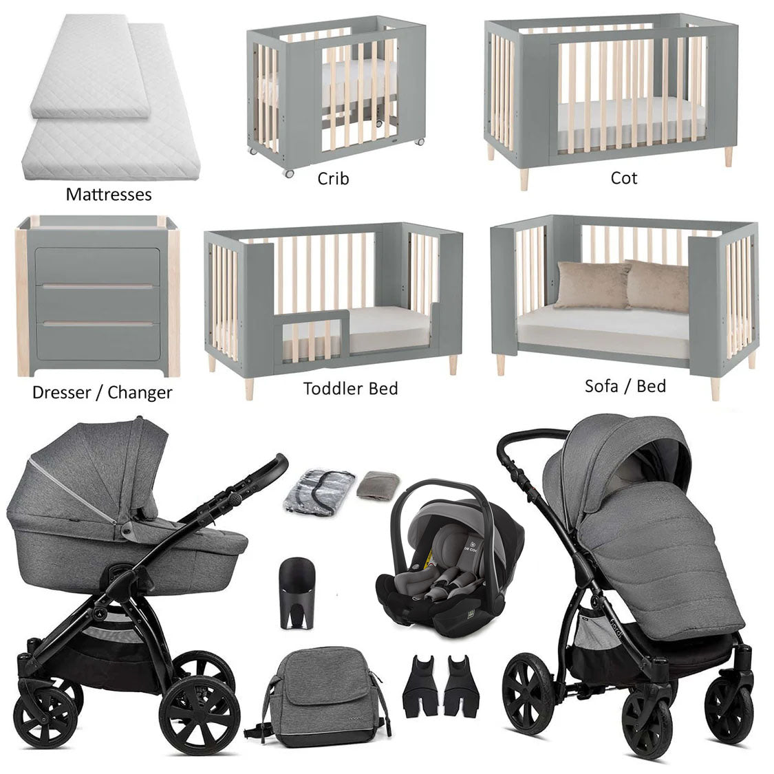 Noordi Fjordi 3in1 Travel System & Nursery Bundle, Dark Grey