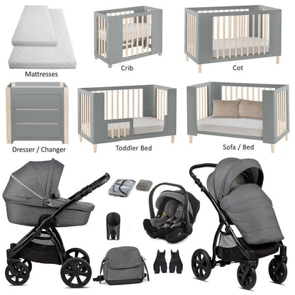 Noordi Fjordi 3in1 Travel System & Nursery Bundle, Dark Grey