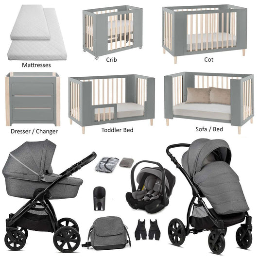 Noordi Fjordi 3in1 Travel System & Nursery Bundle, Dark Grey