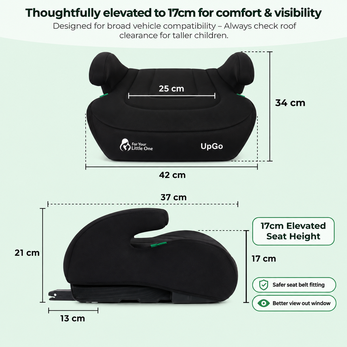 For Your Little One UpGo ISOFIX Booster Seat - Sage Teal (6-12 Years)