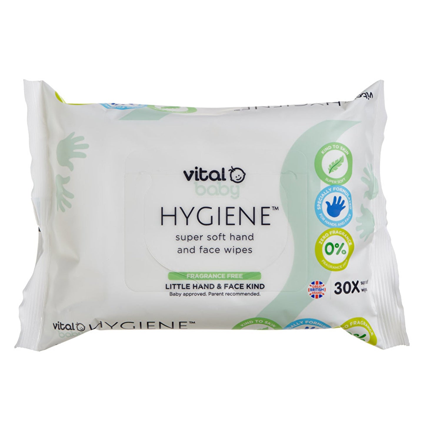 Vital Baby Hygiene Super Soft Hand & Face Wipes Fragrance Free 30 pcs