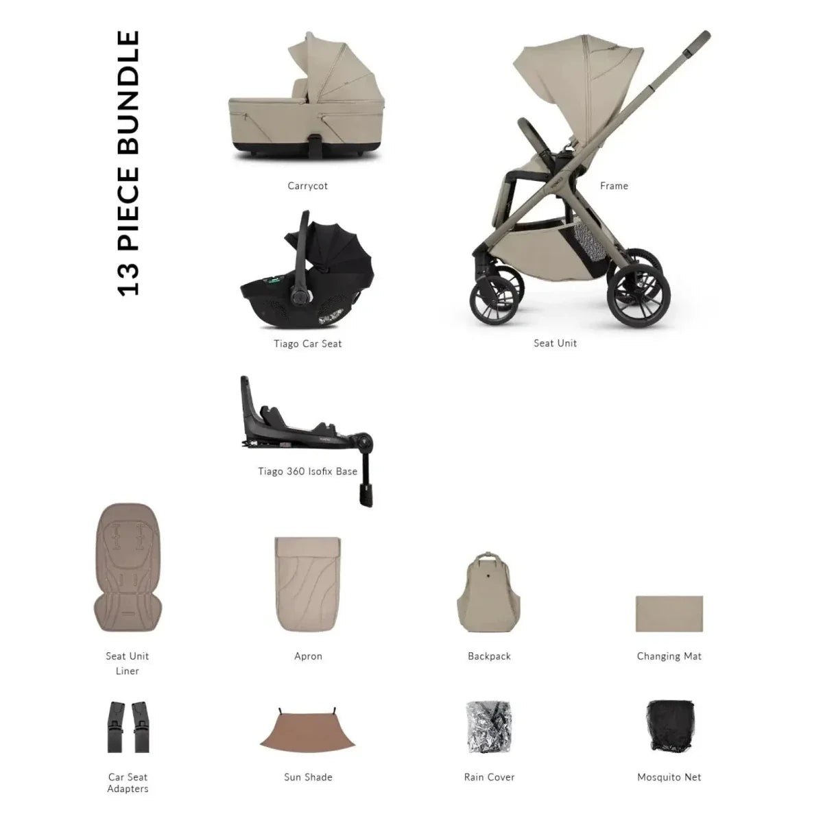 Venicci Tila 4-in-1 13 piece Luxury Bundle - Black/Latte