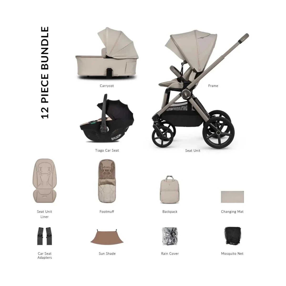 Venicci Upline 3 3-in-1 12 piece Comfort Bundle - Beige/Pebble