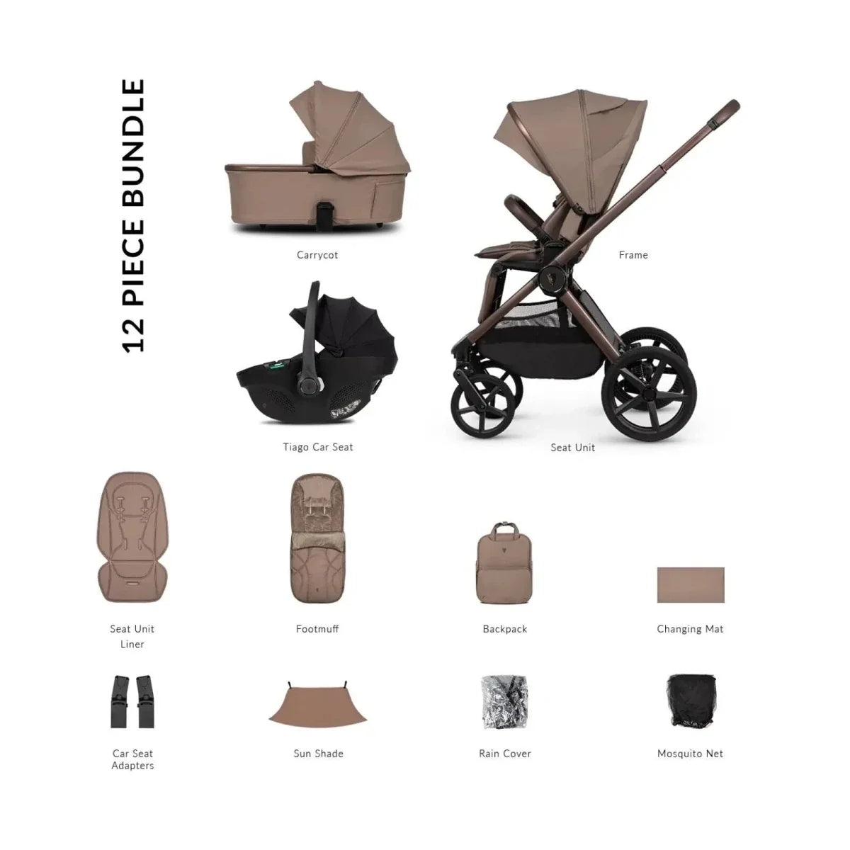 Venicci Upline 3 3-in-1 12 piece Comfort Bundle - Black/Sand