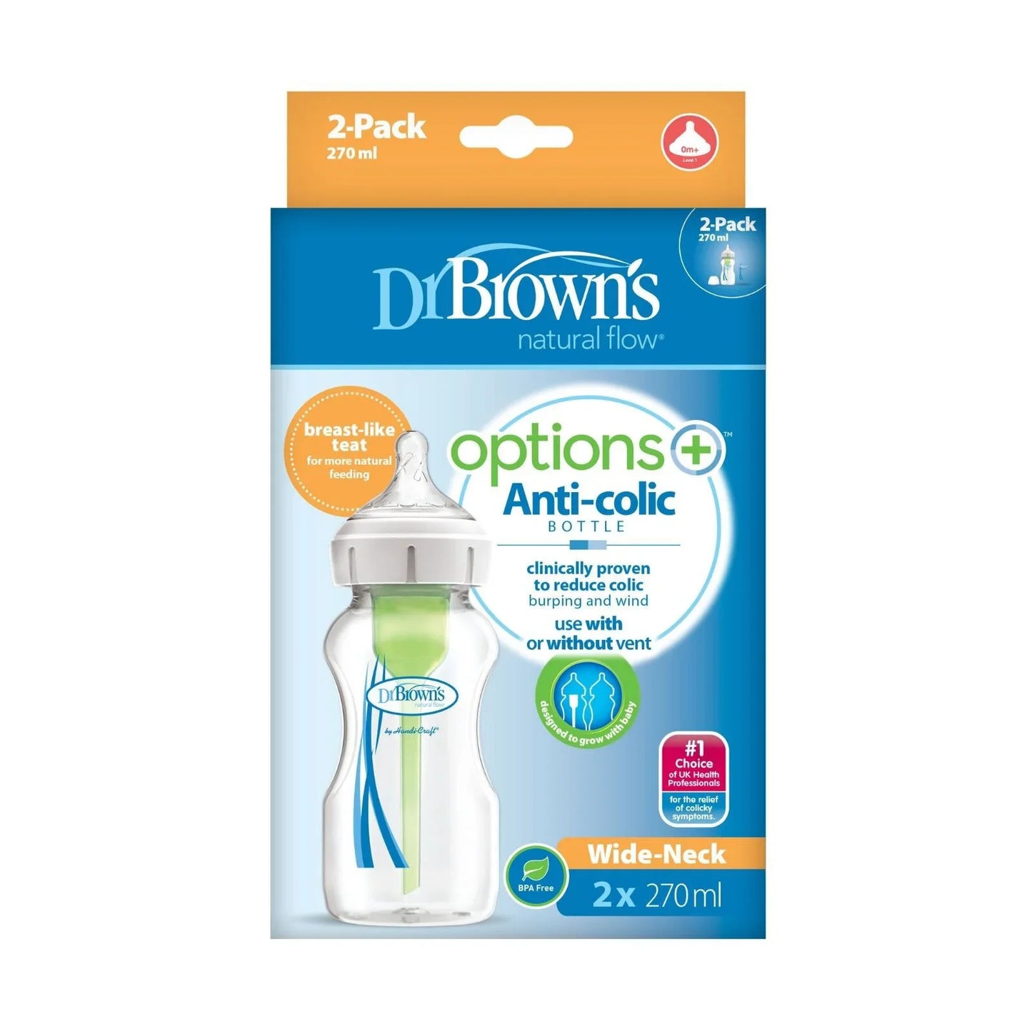 Dr. Brown's Options+ Anti-Colic Wide Neck Baby Bottle 270 ml 2 pcs