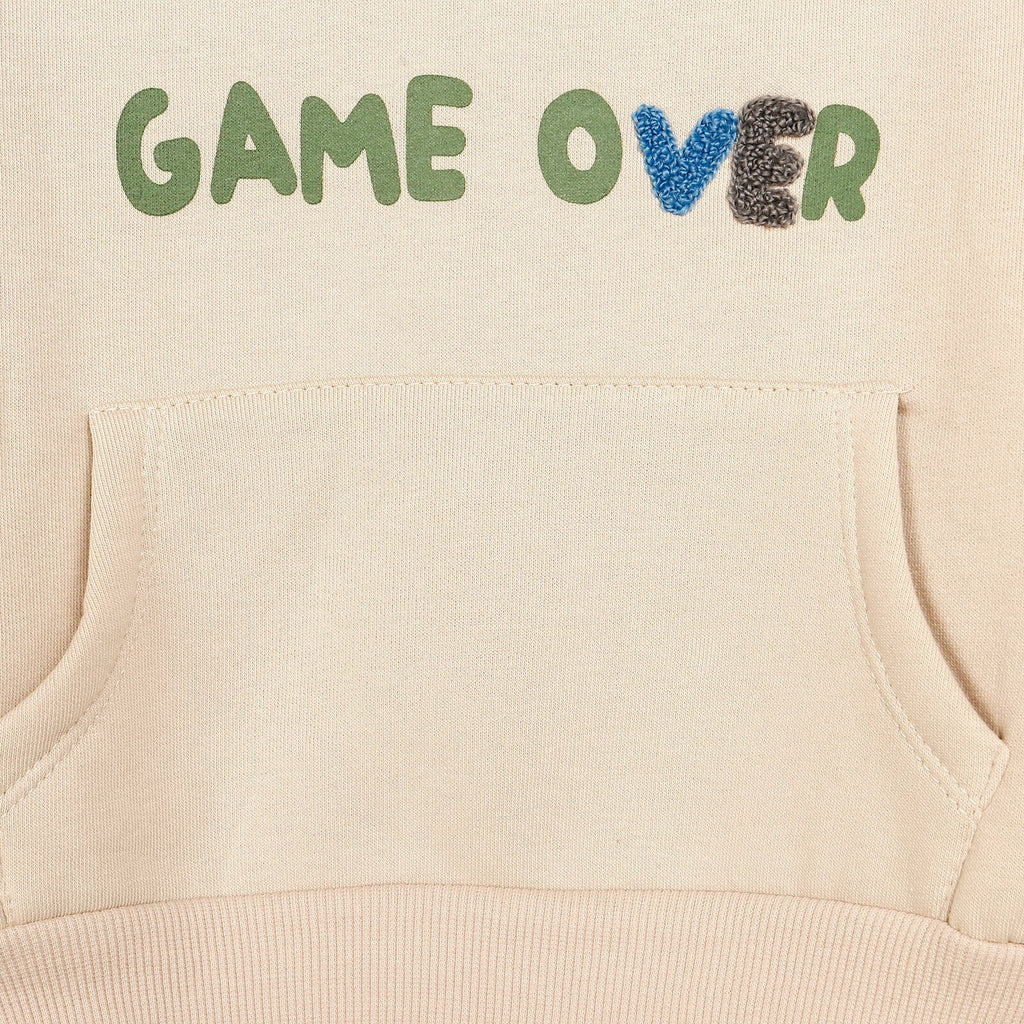 Tuffy Game Quilted Hoodie -Pocket Sweatshirt - Beige