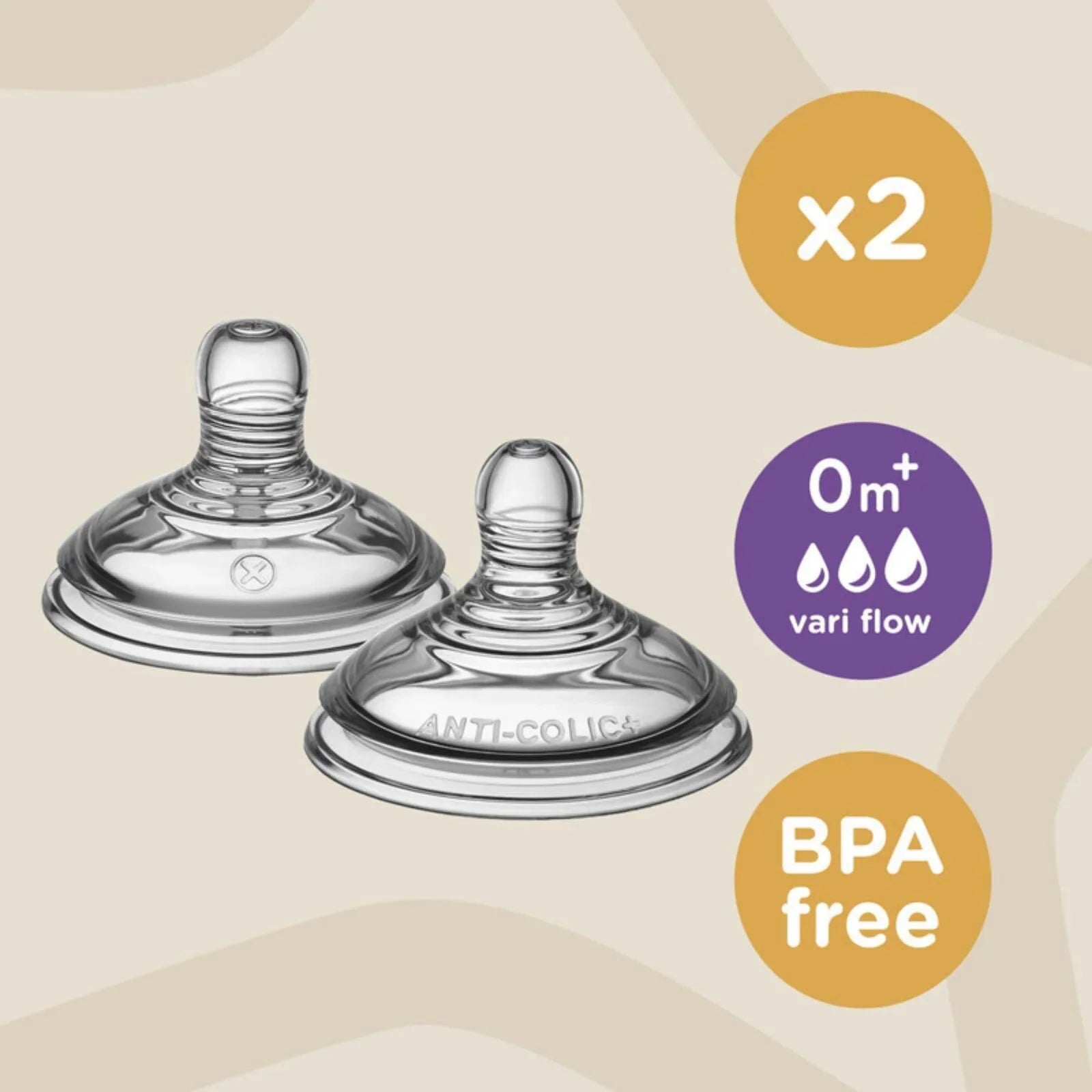 Tommee Tippee Closer to Nature Vari Flow Teat 0+ months Pack of 2