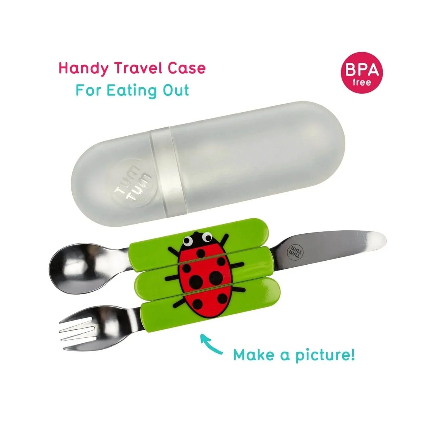 TUM TUM Travel Cutlery Set with Case - Ladybird
