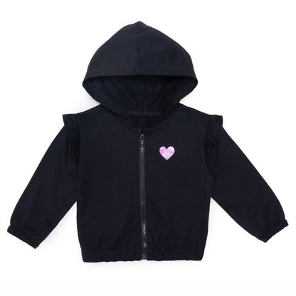 HelloBaby Girls Hooded Cardigan Crew Neck Long Sleeve - Black