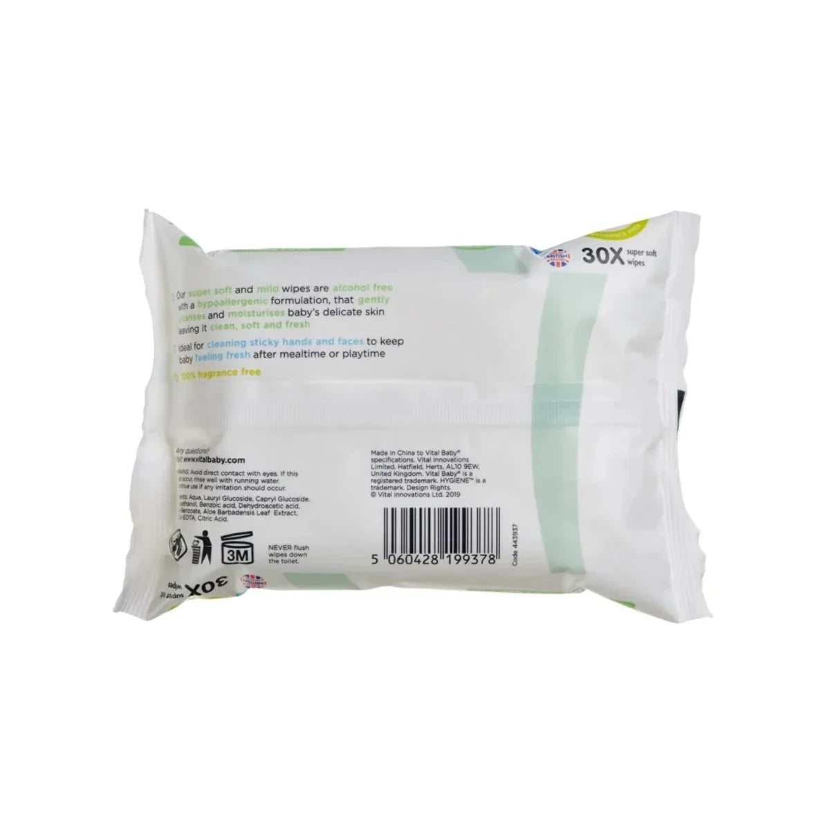 Vital Baby Hygiene Super Soft Fragrance Free Hand & Face Wipes 12x30 pcs