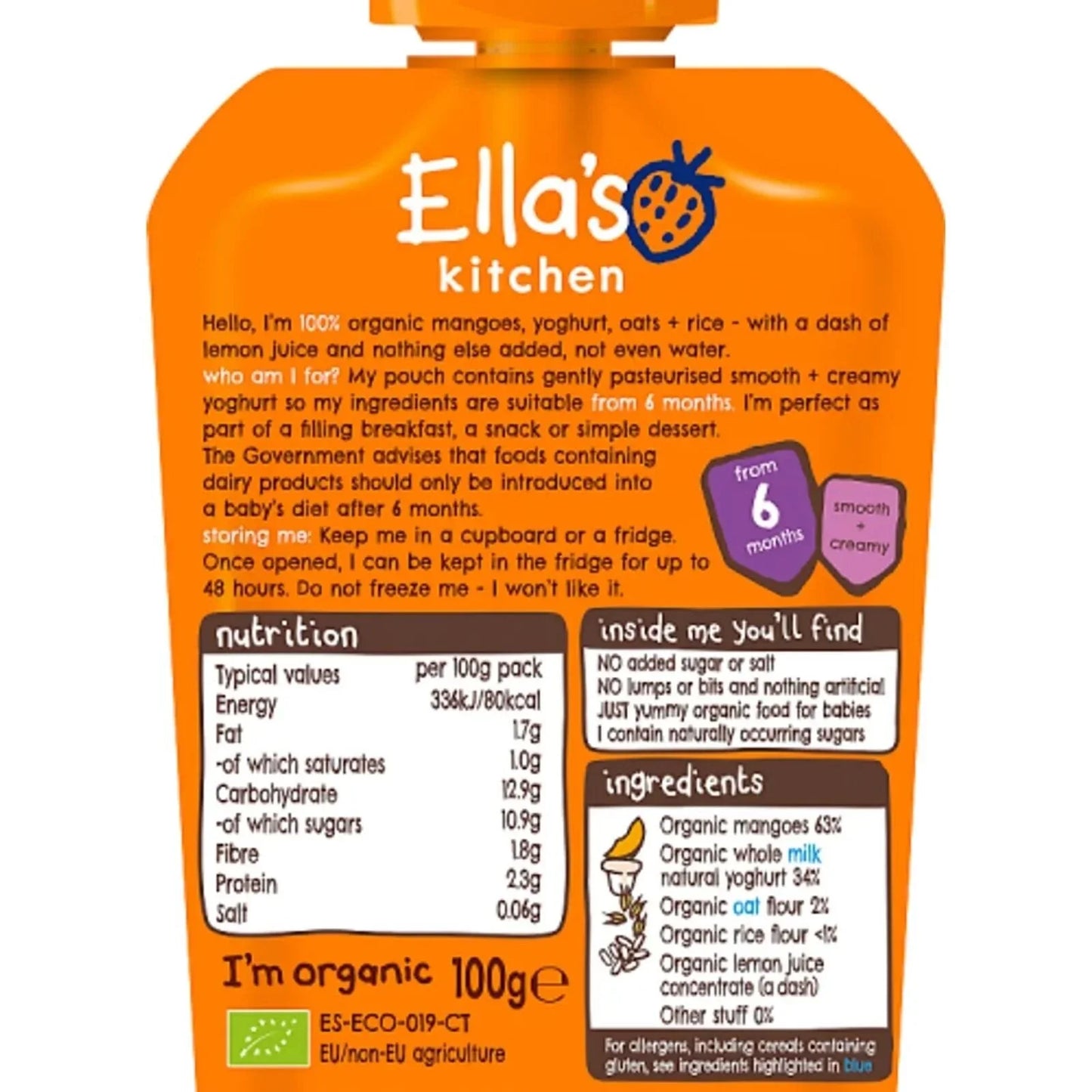 Ella's Kitchen Organic Mango Baby Brekkie Baby Food Breakfast Pouch 6+ months 100g