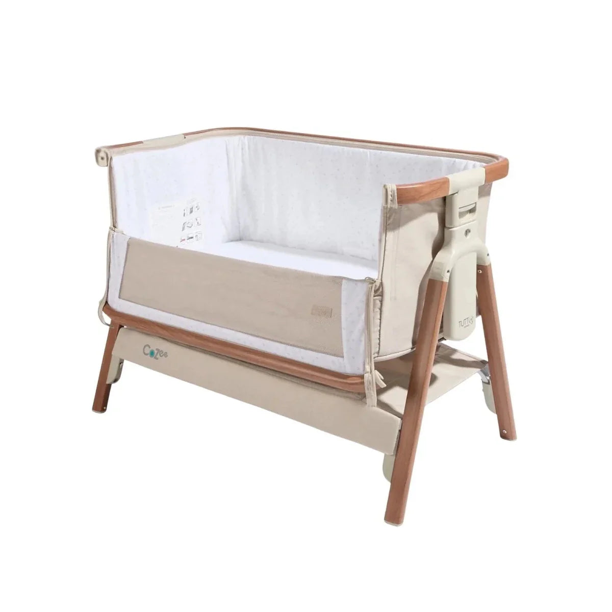 Tutti Bambini Cozee Bedside Crib - Scandinavian Walnut/Ecru