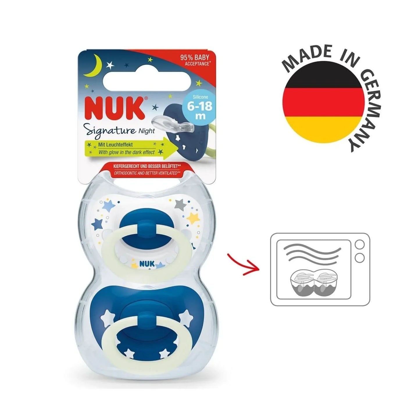 NUK Signature Silicone Soothers 6-18 months - Night Blue