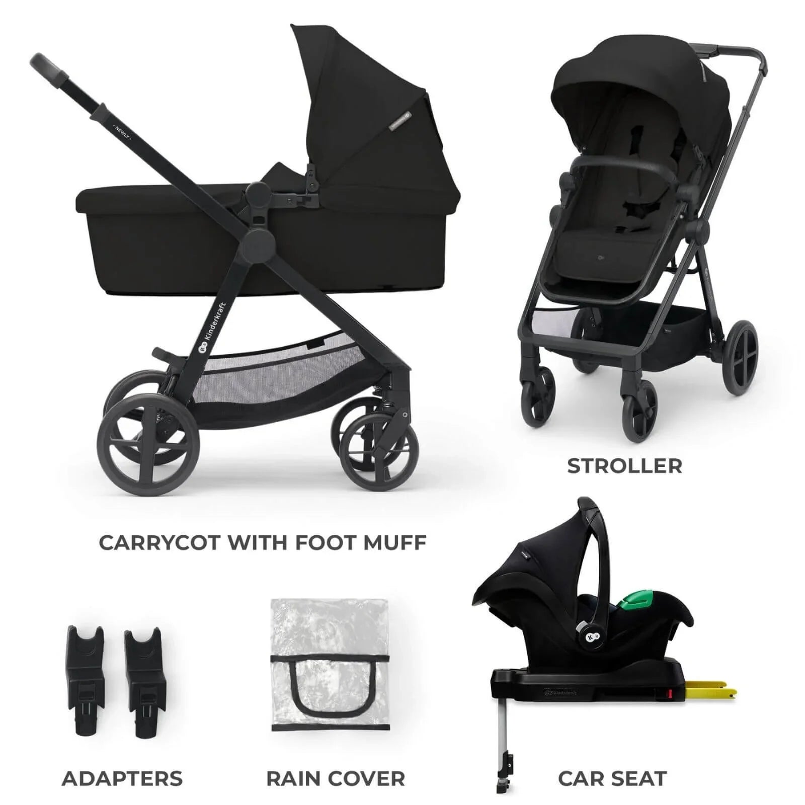 Kinderkraft Newly Mink Pro 4-in-1 Travel System - Classic Black