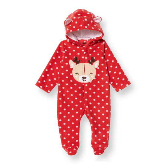 HelloBaby My First Christmas Newborn Girl Polar Footed Jumpsuit - Red Printed