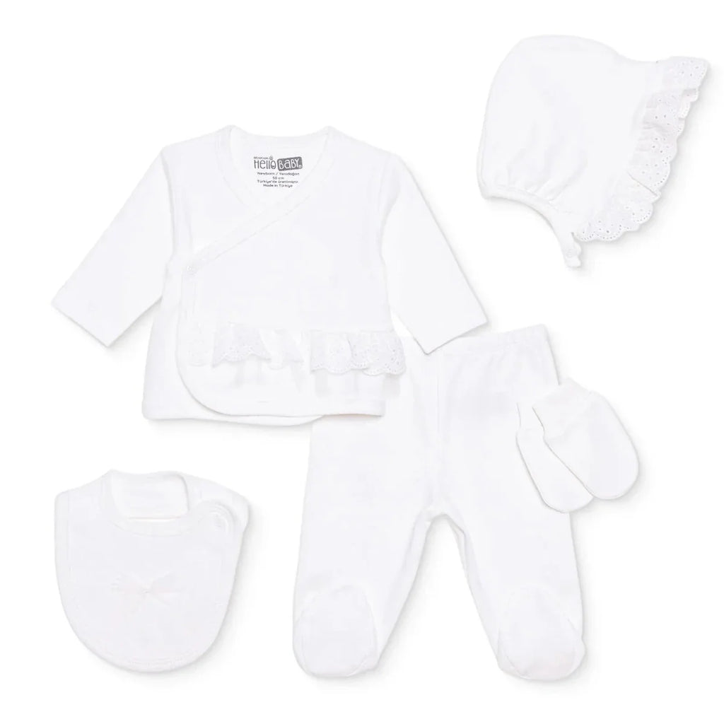 HelloBaby Girls Occasion Wear with Poppers Crew Neck Long Leg Long Sleeve - Ecru