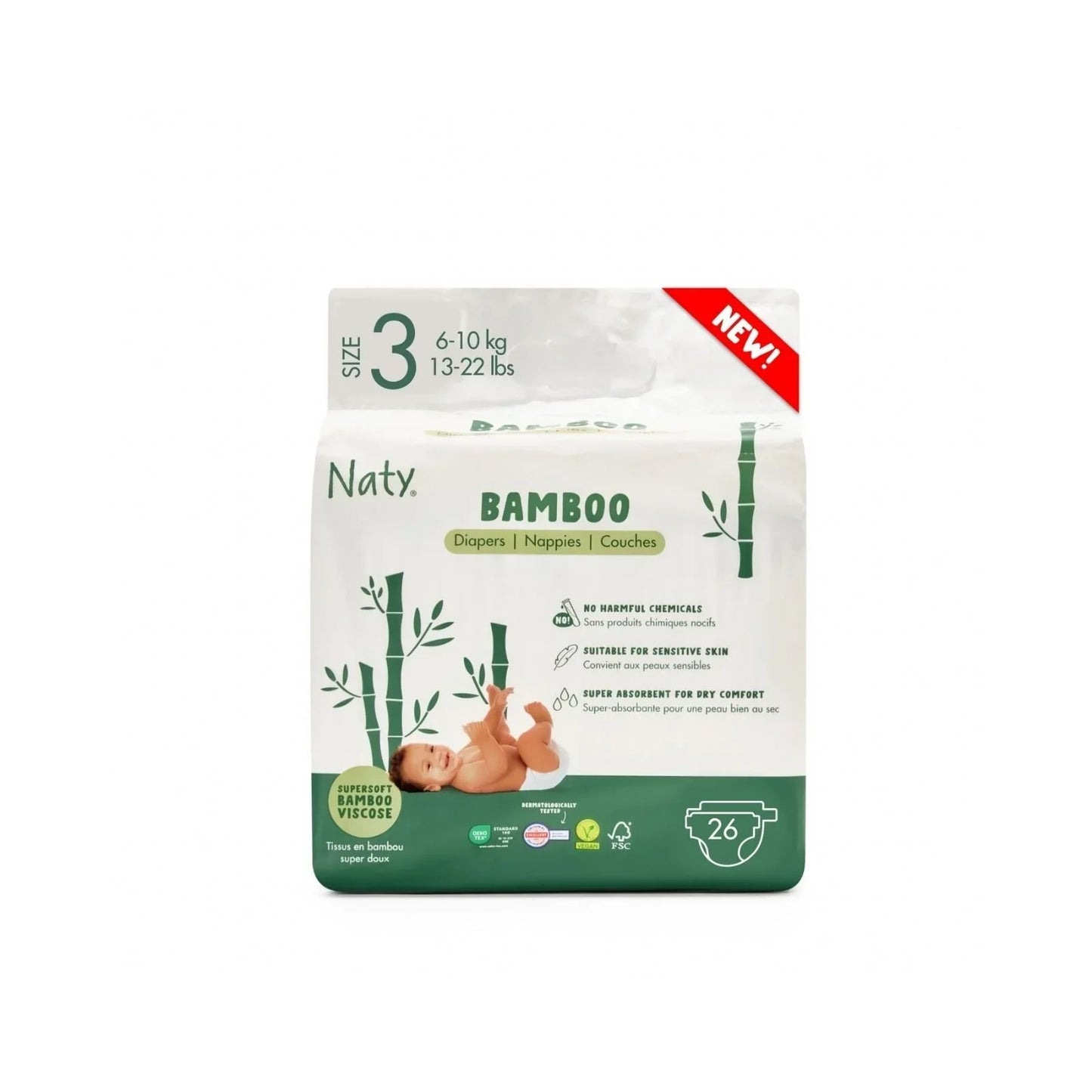 Naty Bamboo Viscose Baby Nappies Size 3 - 26 nappies