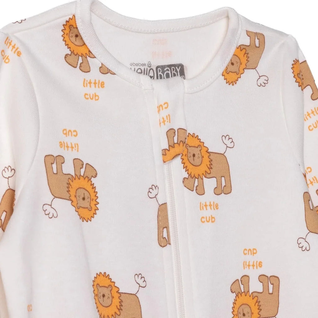 HelloBaby Lion Print Crew Neck Long Sleeve Baby Sleepsuit with Feet (Newborn to 6-9 Months)