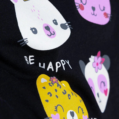 HelloBaby Girls T-shirt Animal Print Crew Neck Short Sleeve - Black