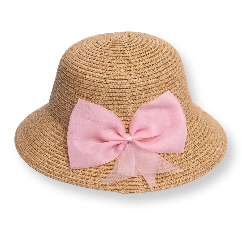HelloBaby Ribbon Trim Straw Bucket Hat (12 Months to 1-4 Years) - Ecru