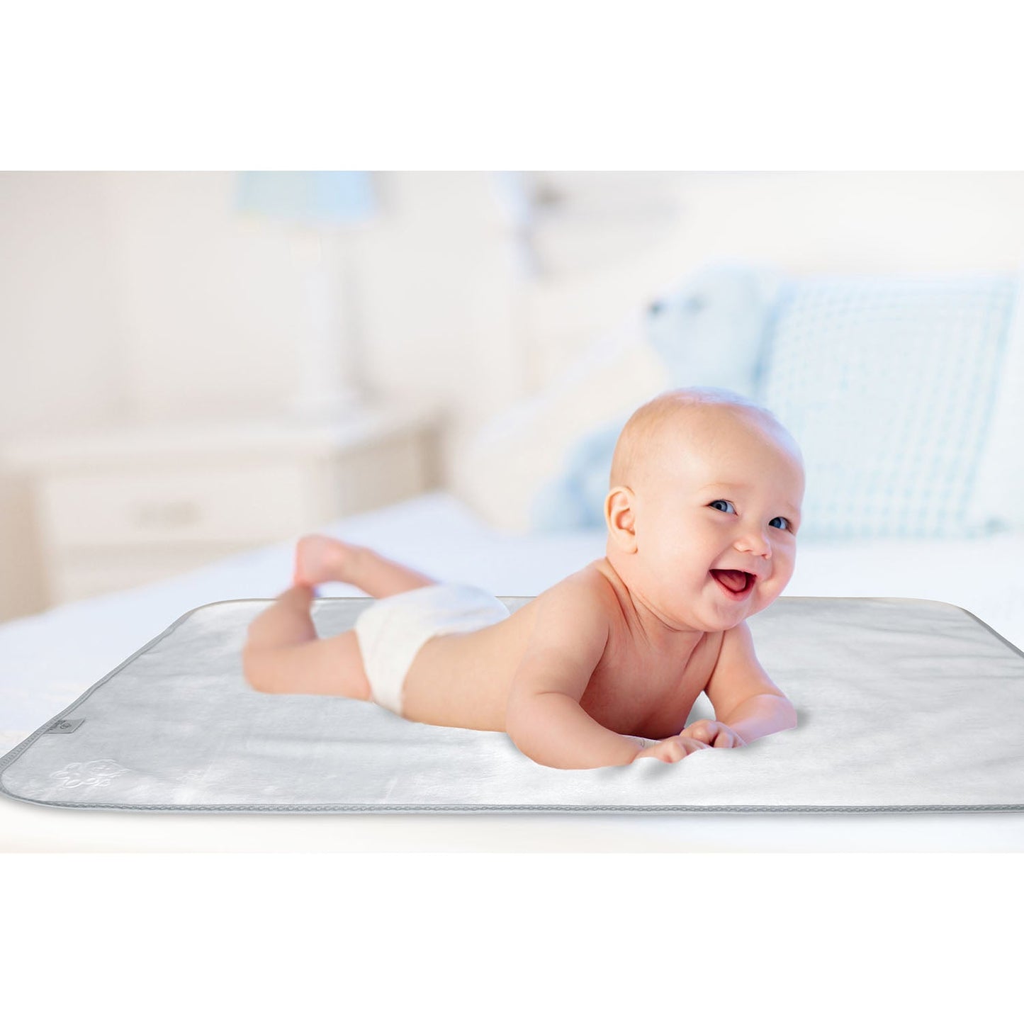Plush Tummy Time Mat in White & Grey for Newborn Baby