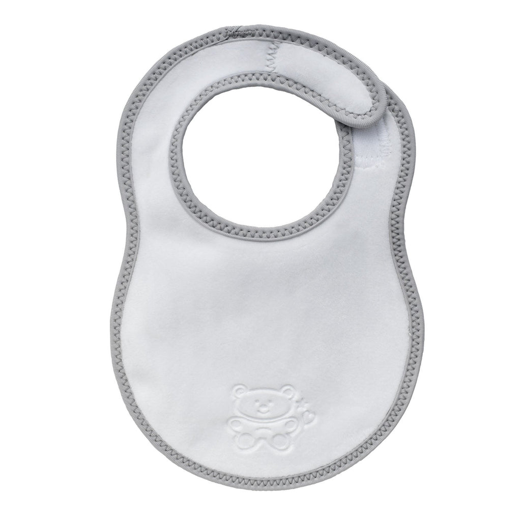 Newborn Plush Baby Bib in White & Grey
