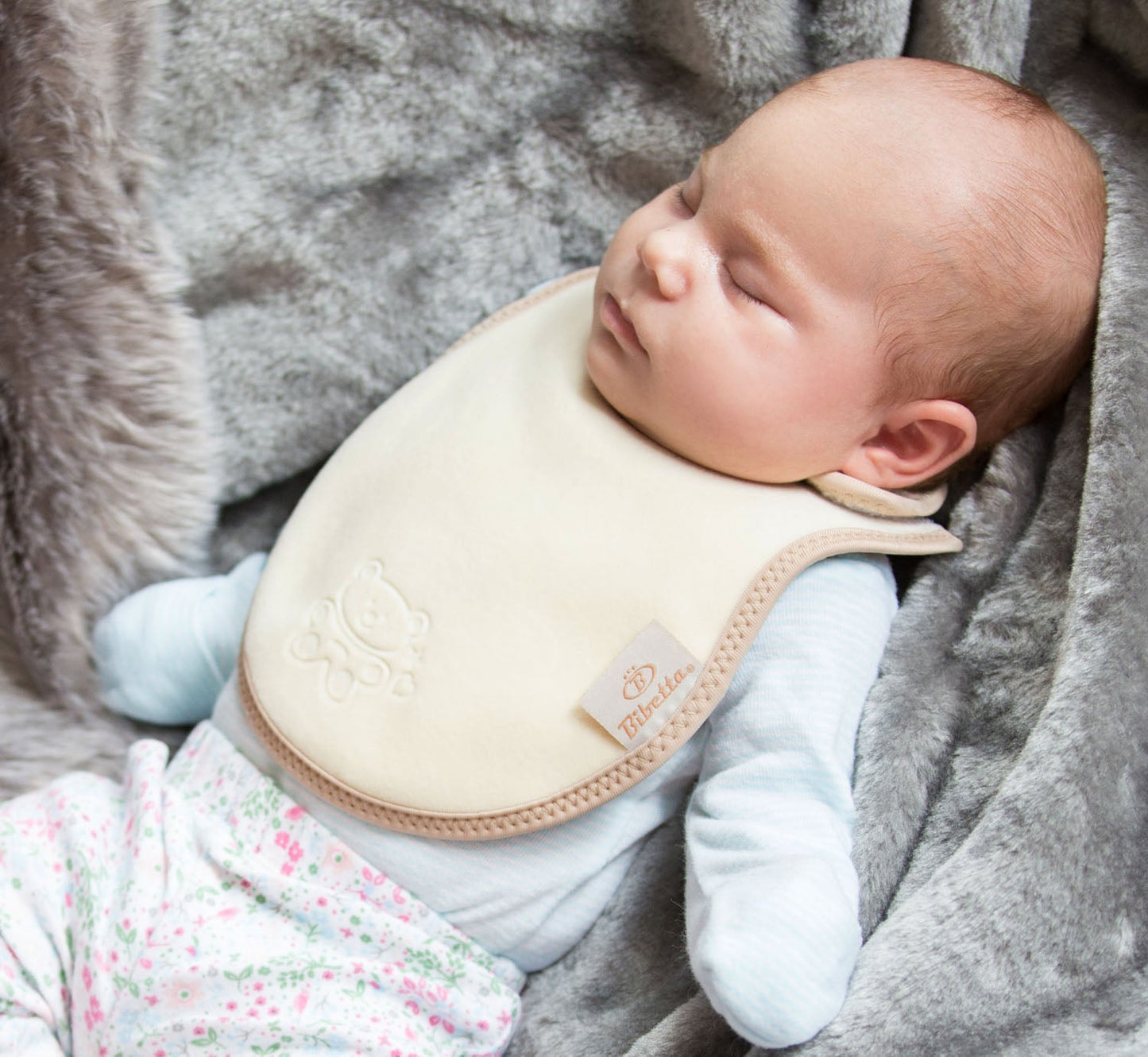 Newborn Plush Baby Bib in Cream & Beige